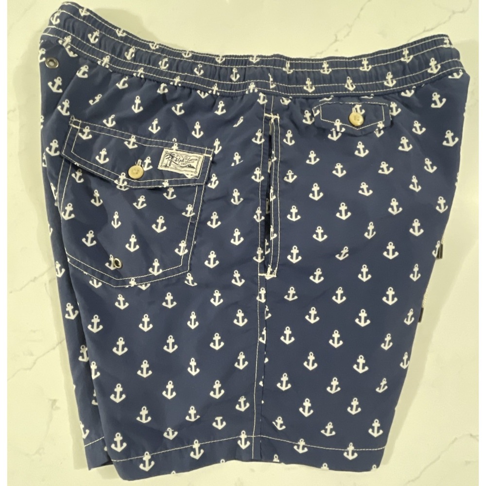 Polo Ralph Lauren Mens Swim Trunks Shorts Nautical Anchors‎ Navy Print Size S